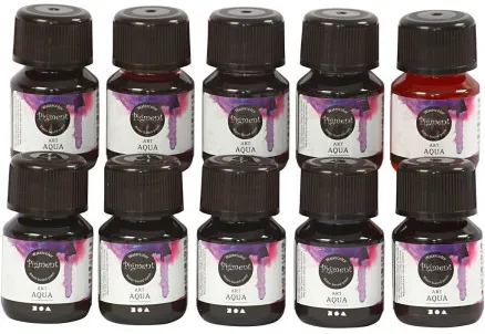 Nestemäinen vesiväri, lajitelma värejä, 30 ml / 10 kpl.