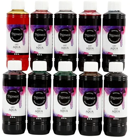 Nestemäinen vesiväri, lajitelma värejä, 250 ml/10 pk.